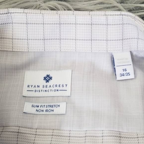 White & Gray Men's Check Button Up Non Iron - Picture 2 of 4